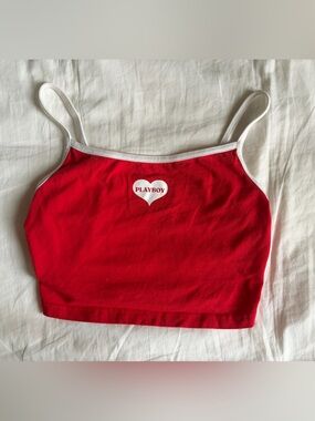 PLAYBOY Red Tank Top with White Heart Logo